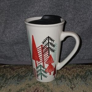 Ceramic Travel Mug with Forest Design - Multicolor
